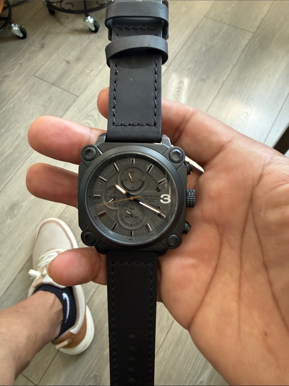 WILSON MILLER TACTICAL Chronograph Watch with Heavy Leather Strap.